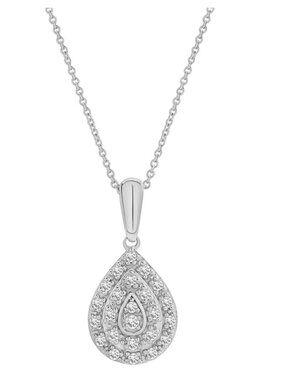 NWT Diamond Teardrop Cluster 18” Sterling Silver Pendant Necklace